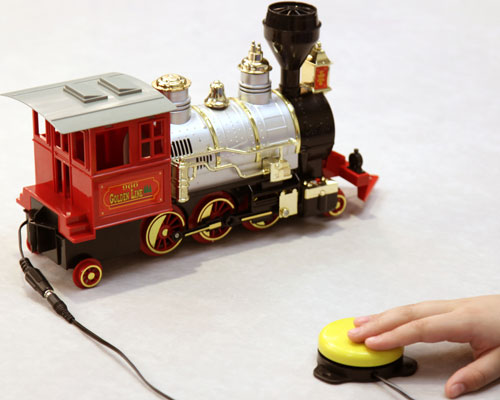 Switch adapted fiber optic light up toy for people with disabilities